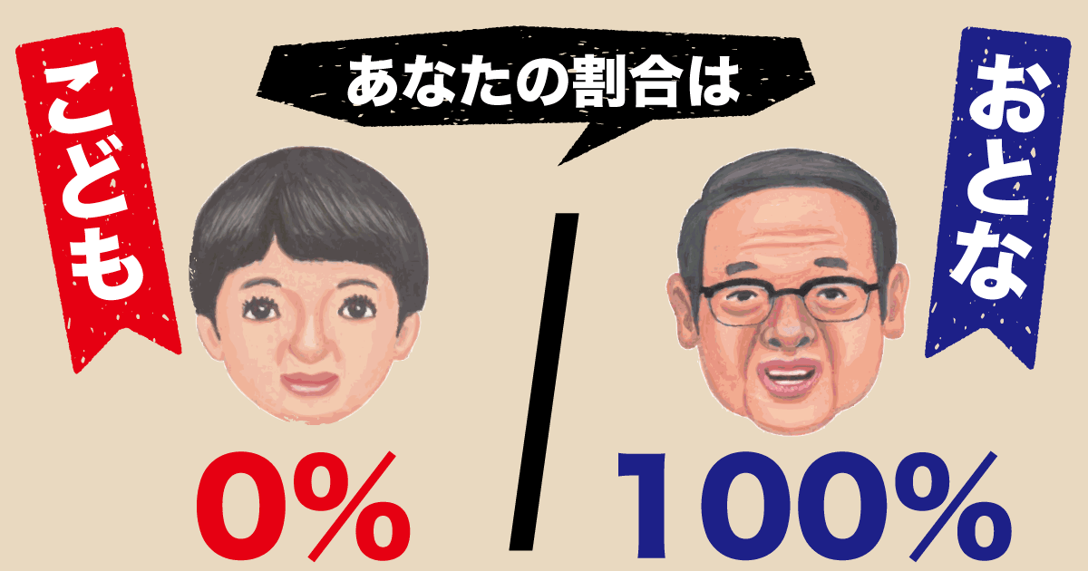 こども0％：おとな100％