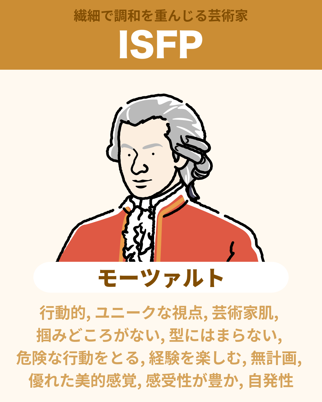 ISFP型ってどんな性格？強み弱み､適職､恋愛､あるあるなどの特徴も完全網羅｜モーツァルト､冒険家 | Hitostat