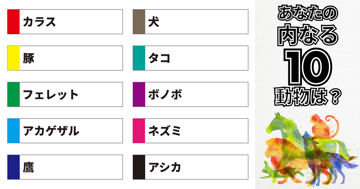 カラス、犬、豚、タコ、フェレット、ボノボ、アカゲザル、ネズミ、鷹、アシカ